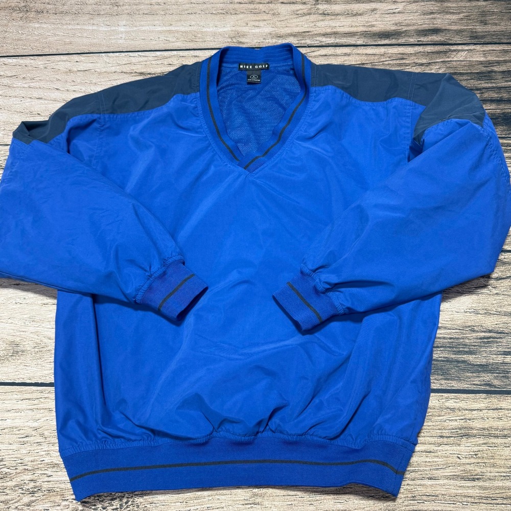 Nike Golf Windbreaker Pullover Mens Large Blue V-Neck Mesh Lined 90s VTG